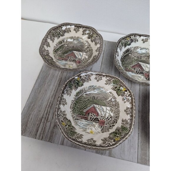 Vintage Johnson Brothers Friendly Village Set of 4 Rimmed Soup Bowls 6" - Picture 2 of 7